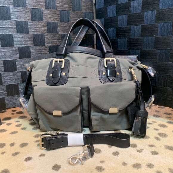 SEE by Chloe gray canvas with black leather handles and trim shoulder bag - Picture 1 of 4